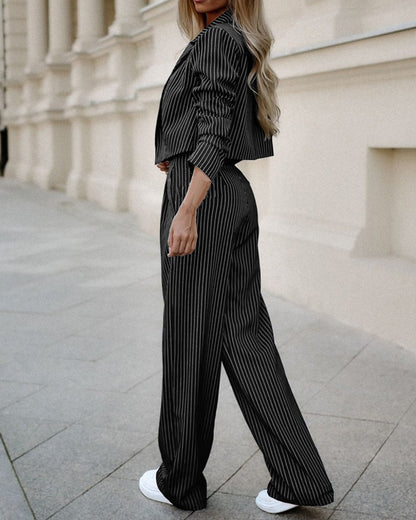 Striped Blazer Coat & Straight Leg Pants Set