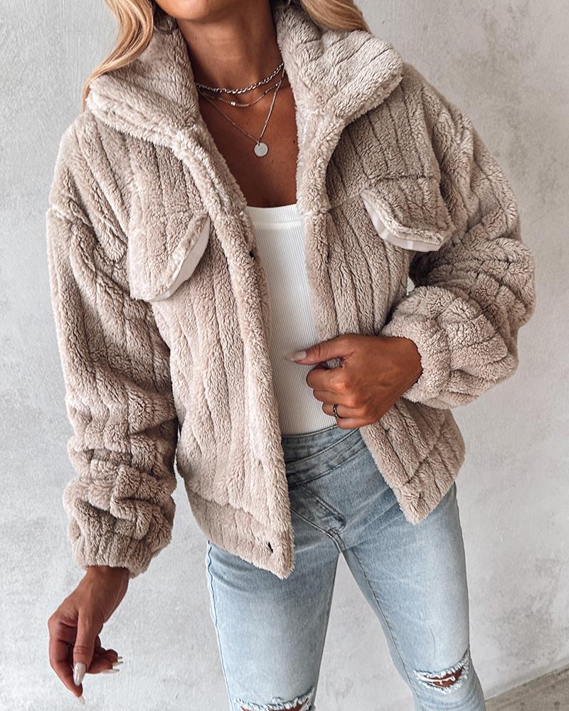 Turn down Collar Buttoned Teddy Jacket