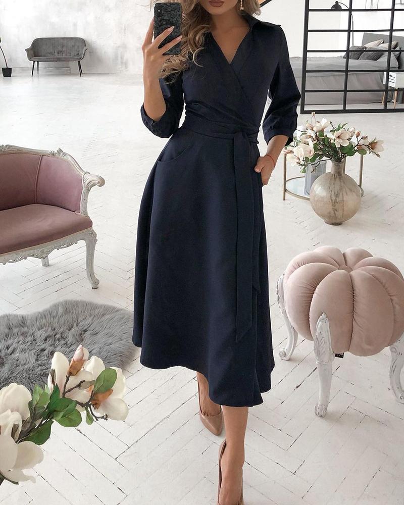 Lantern Sleeve Casual Shirt Dress