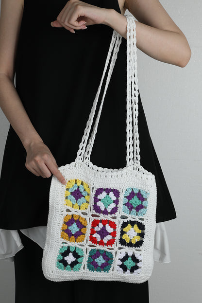 White Floral Pattern Hollow Out Crochet Shoulder Bag