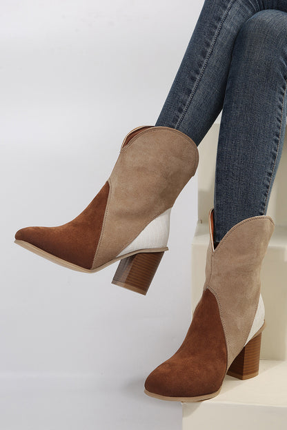 Chestnut Colorblock Suede Heeled Ankle Booties