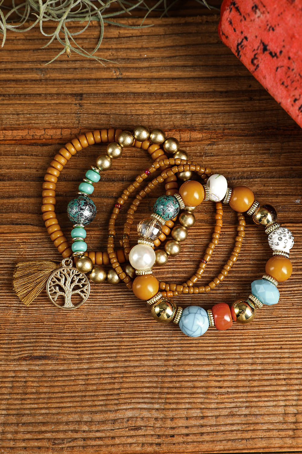 Chestnut 5pcs Boho Beaded Turquoise Bracelets Set