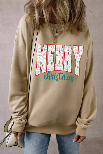 Parchment Festive Element Printed MERRY Christmas Graphic Sweatshirt