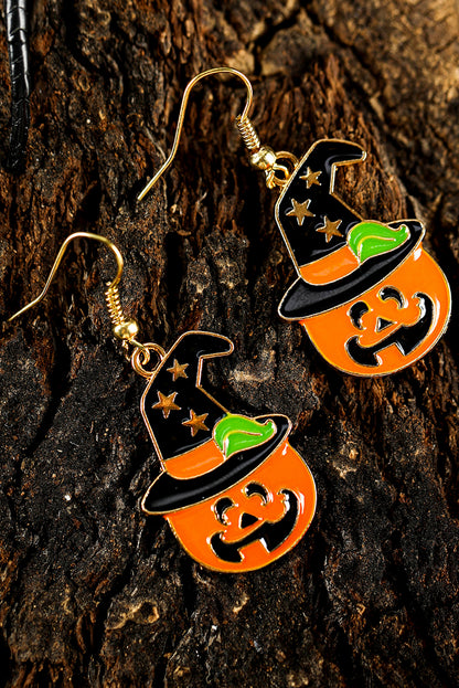 Orange Star Witch Hat Pumpkin Face Halloween Hook Earrings