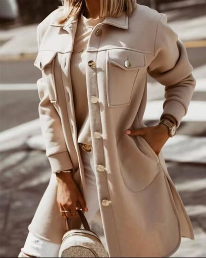 Turn down Collar Buttoned Side Slit Thermal Longline Coat