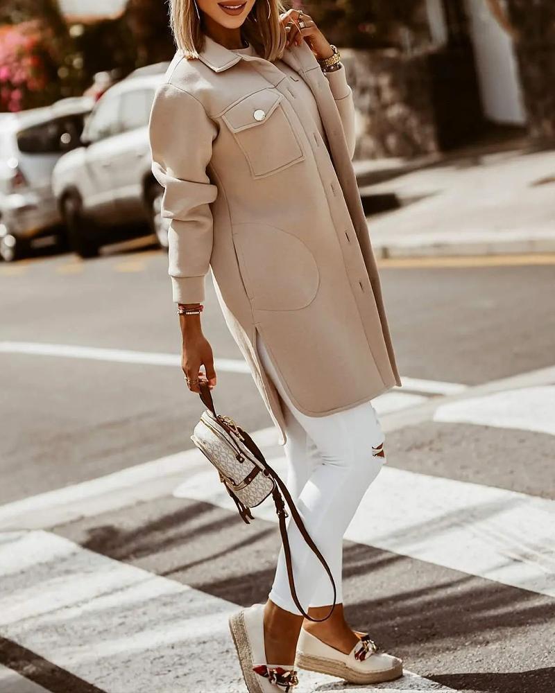 Turn down Collar Buttoned Side Slit Thermal Longline Coat