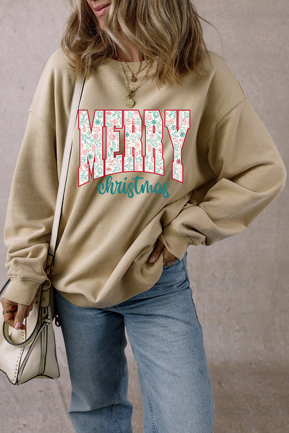 Parchment Festive Element Printed MERRY Christmas Graphic Sweatshirt