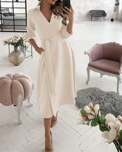 Lantern Sleeve Casual Shirt Dress