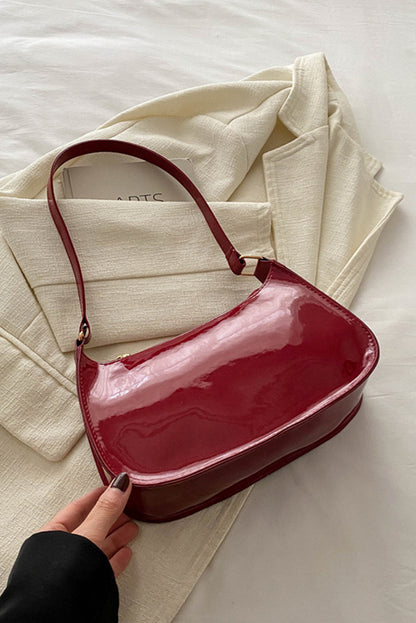 Fiery Red Patent Leather Zipper Shoulder Bag