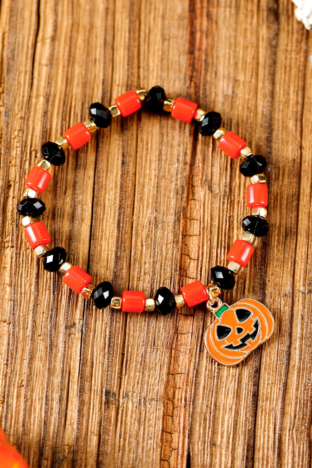 Russet Orange Jack-o-lantern Halloween Beaded Bracelet