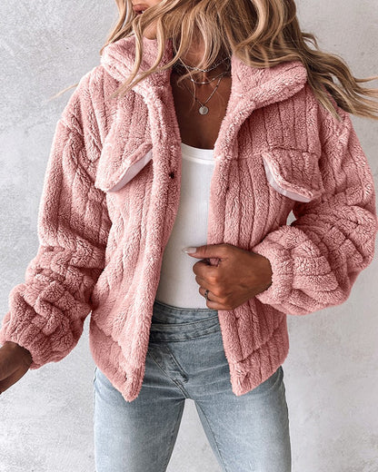 Turn down Collar Buttoned Teddy Jacket