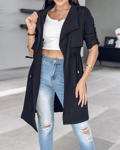 Roll Tab Sleeve Drawstring Trench Coat