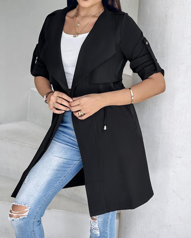 Roll Tab Sleeve Drawstring Trench Coat