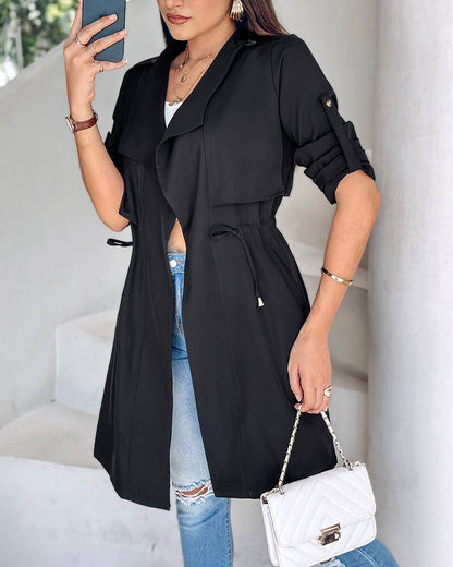 Roll Tab Sleeve Drawstring Trench Coat