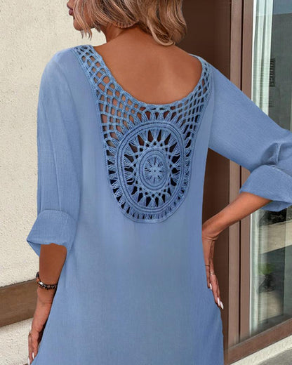 Crochet Lace Long Sleeve Casual Dress