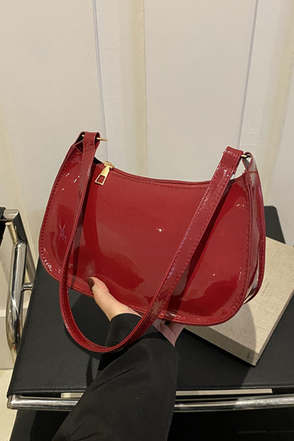 Fiery Red Patent Leather Zipper Shoulder Bag