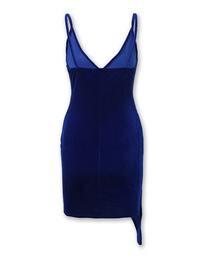 Irregular Wrap Velvet Bodycon Dress