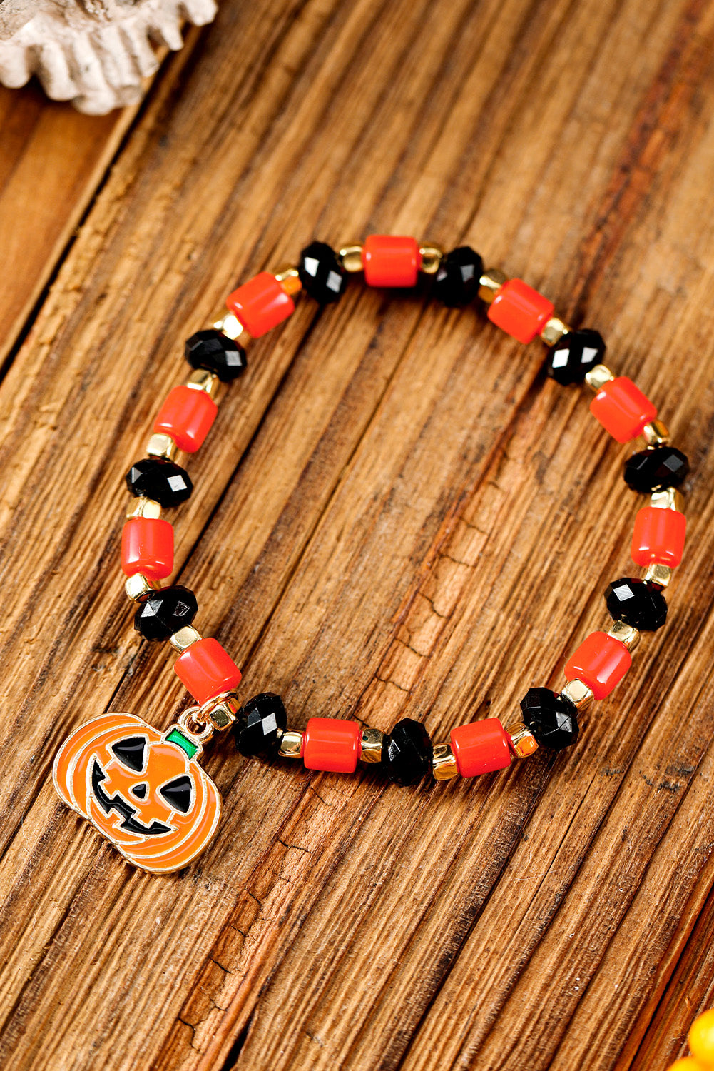 Russet Orange Jack-o-lantern Halloween Beaded Bracelet