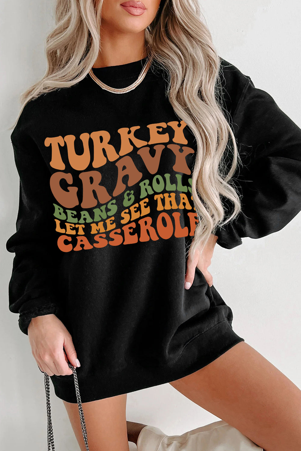 Black Thanksgiving Slogan Print Drop Shoulder Sweatshirt