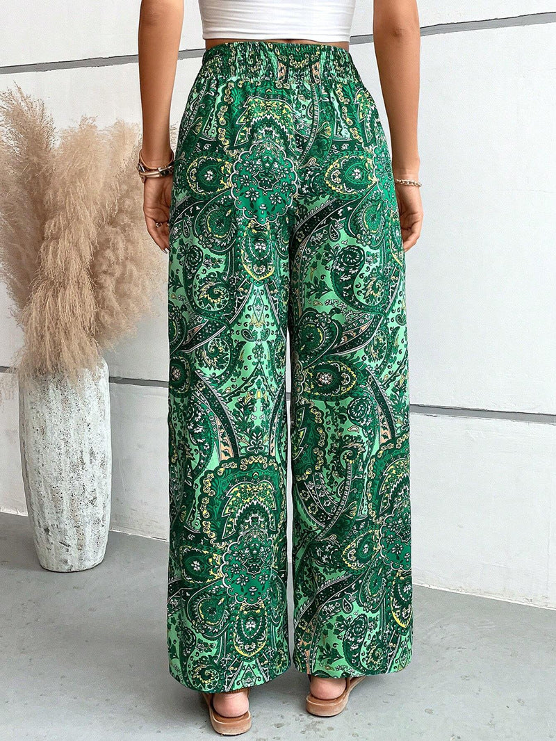 Women's Boho Palazzo Pants Wide Leg Beach Pants High Waisted Lounge Pants