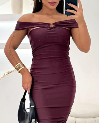 Off Shoulder Ruched Slim Fit Bodycon Party Dress