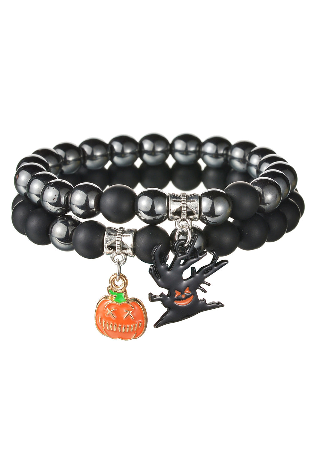 Black Halloween Pumpkin Ghost Pendant Beaded Layered Bracelet Set