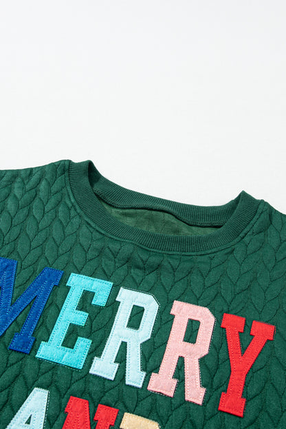 Blackish Green Merry And Bright Cable Knit Pullover Sweatshirt