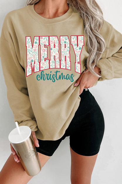 Parchment Festive Element Printed MERRY Christmas Graphic Sweatshirt