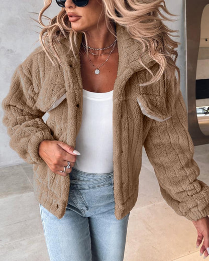 Turn down Collar Buttoned Teddy Jacket