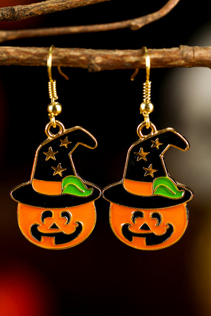 Orange Star Witch Hat Pumpkin Face Halloween Hook Earrings