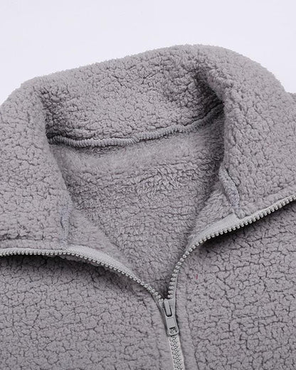 Women's Pocket Design Patchwork Long Sleeve Fluffy Teddy Puffer Coat