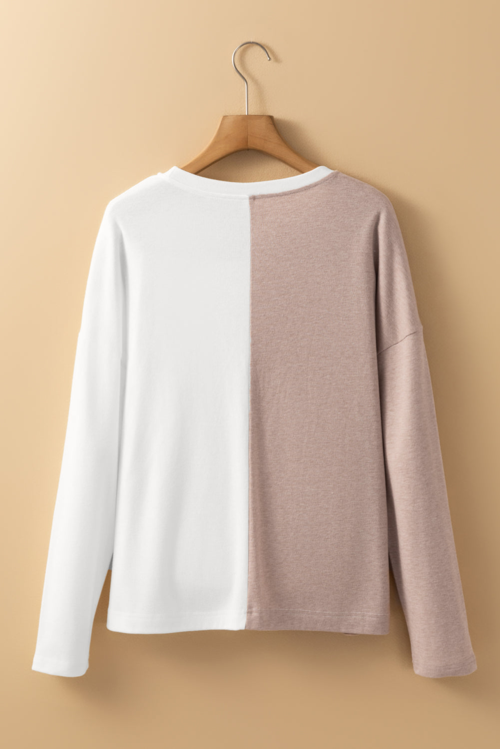 Khaki Colorblock Long Sleeve Crew Neck Top