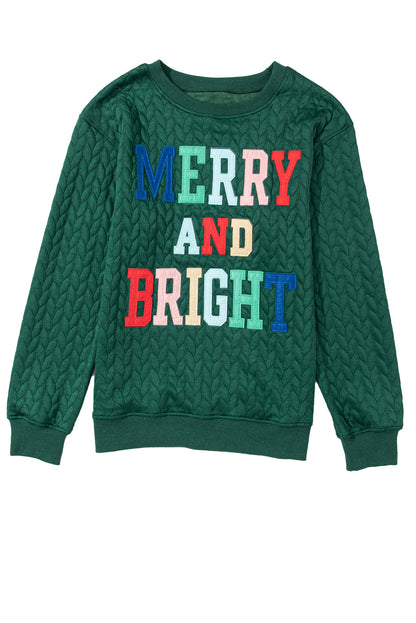 Blackish Green Merry And Bright Cable Knit Pullover Sweatshirt