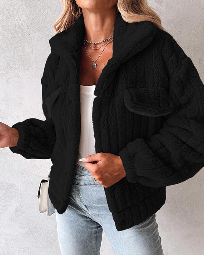 Turn down Collar Buttoned Teddy Jacket