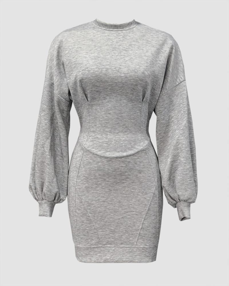 O neck Lantern Sleeve Mini Bodycon Sweatshirt Dress