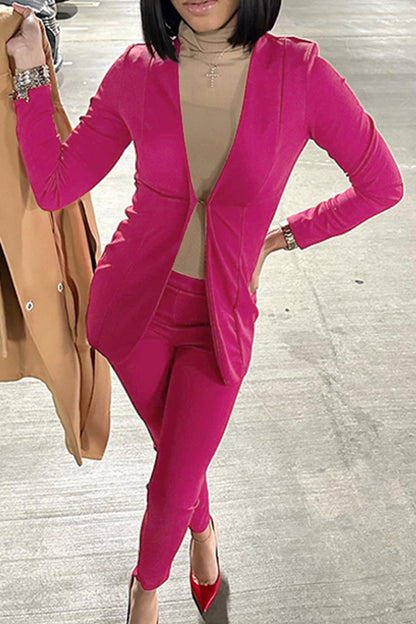 Elegant Solid Patchwork V Neck Long Sleeve Two Pieces