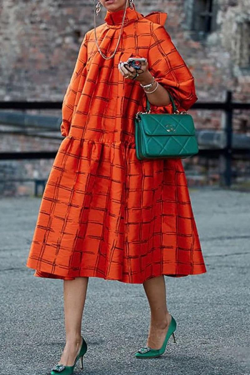 Casual Plaid Patchwork Turtleneck Long Sleeve Dresses