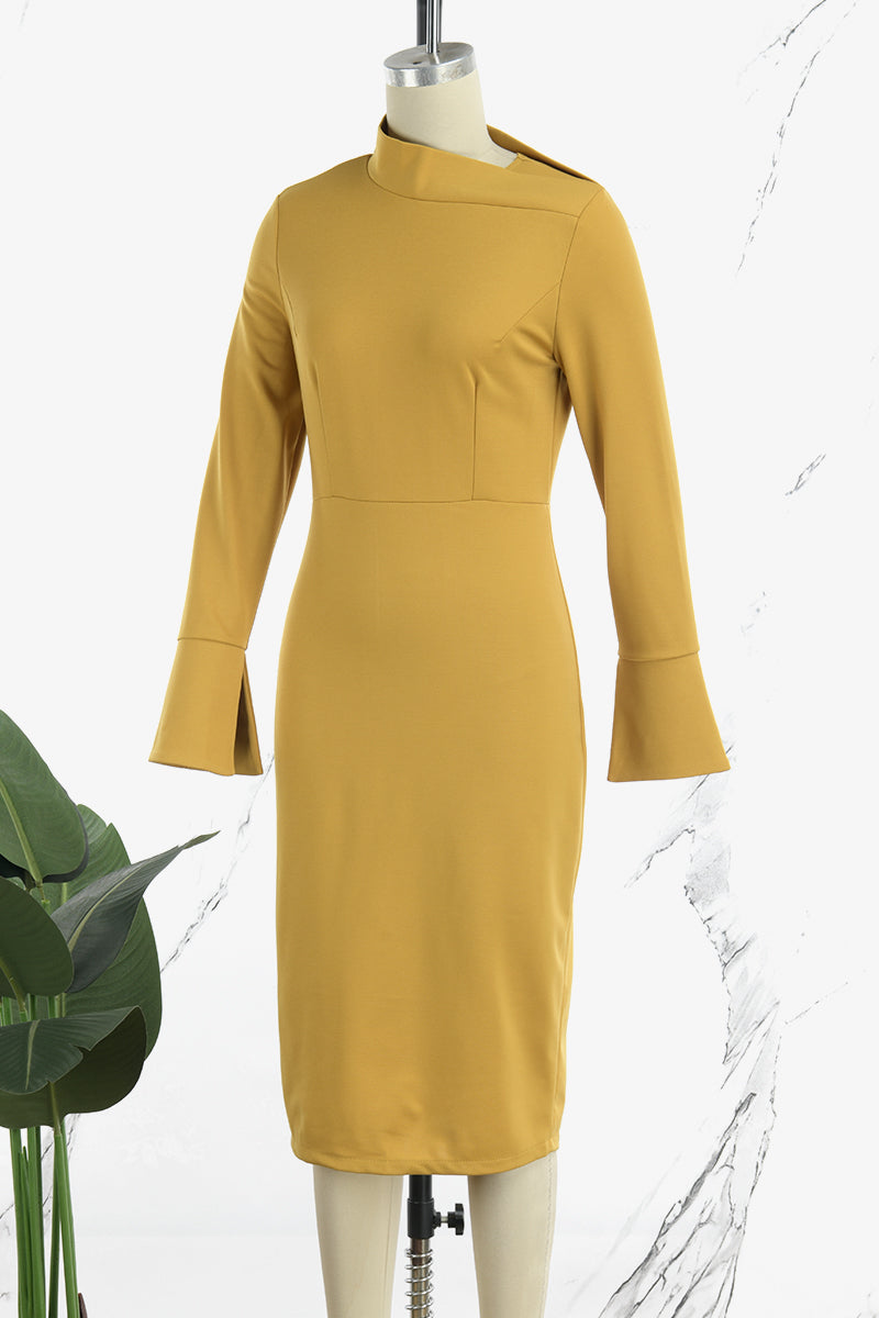 Casual Solid Basic Mandarin Collar Long Sleeve Dresses