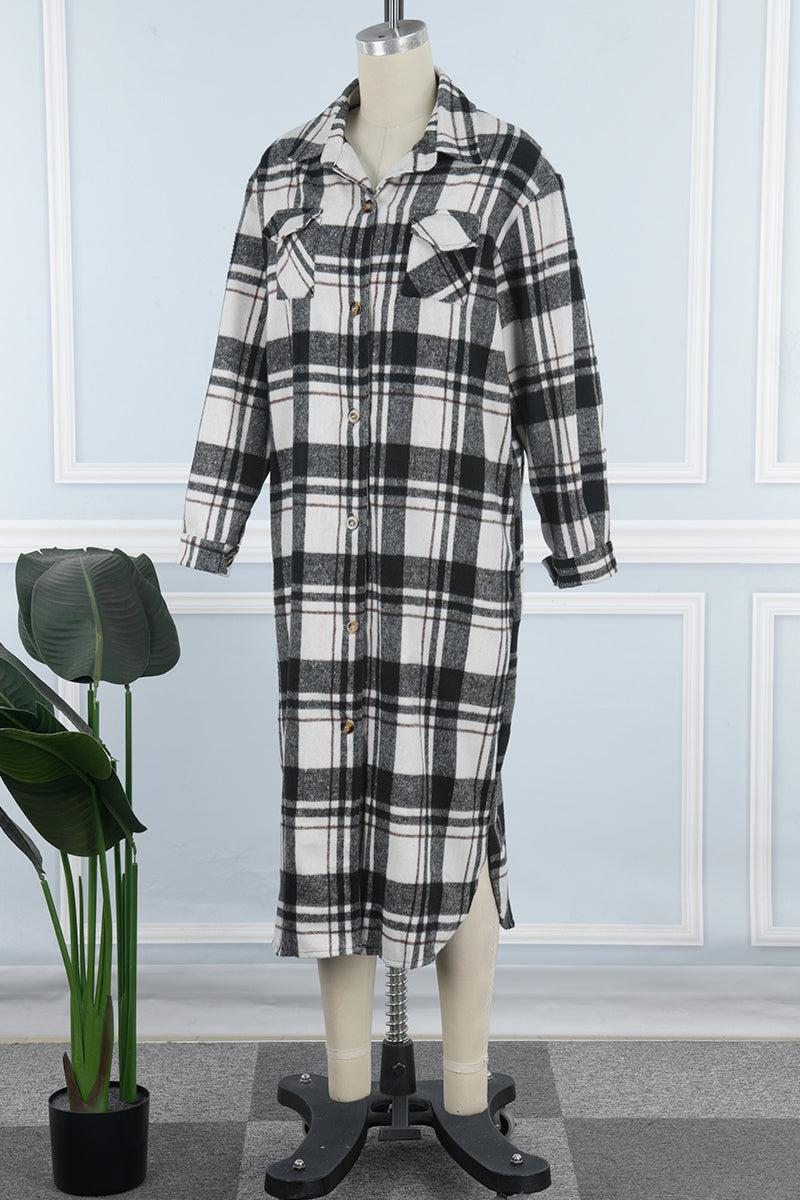 Casual Plaid Patchwork Turndown Collar Outerwear