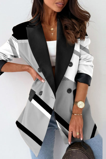 Casual Print Cardigan Turn-back Collar Outerwear