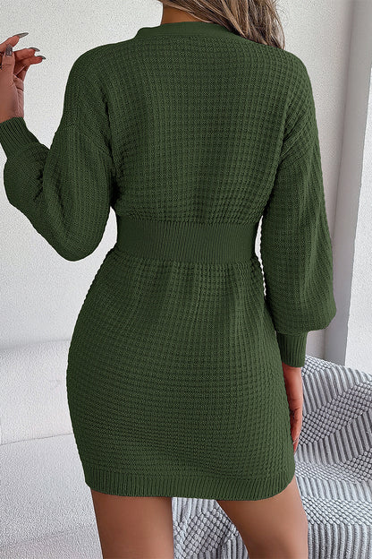 Casual Solid Buttons V Neck Wrapped Skirt Dresses