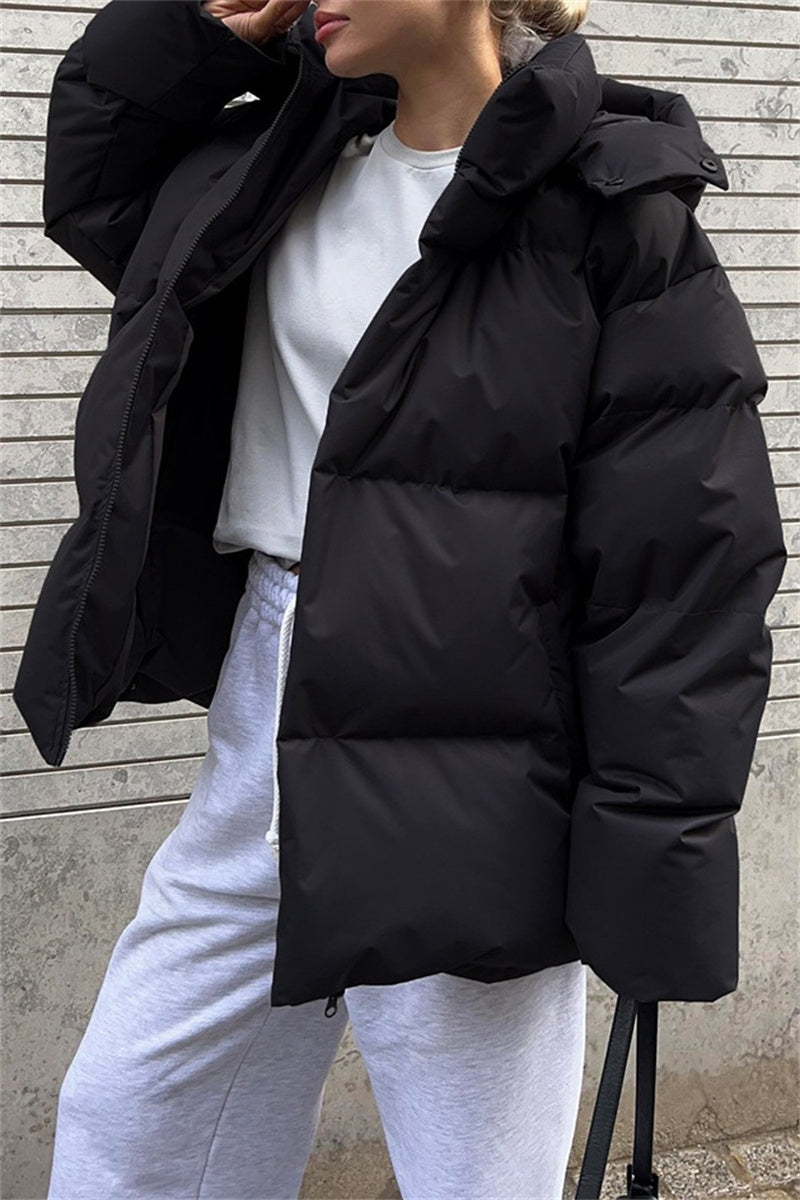 Casual Solid Patchwork Hooded Collar Outerwear