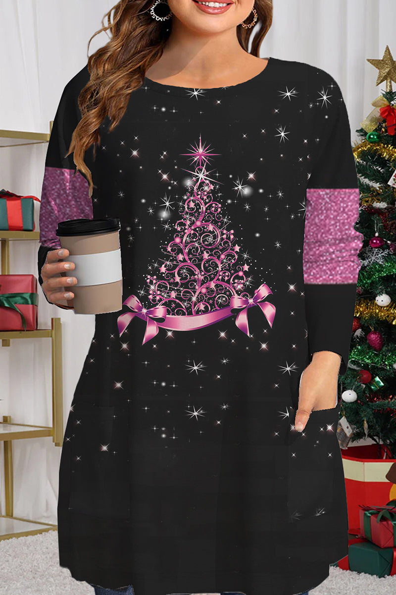 Casual Christmas Tree Printed Patchwork O Neck Tops