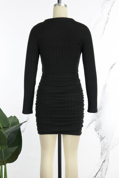 Casual Solid Basic Oblique Collar Long Sleeve Dresses