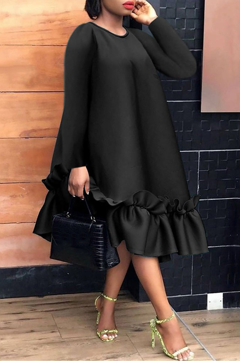 Casual Solid Patchwork O Neck A Line Dresses