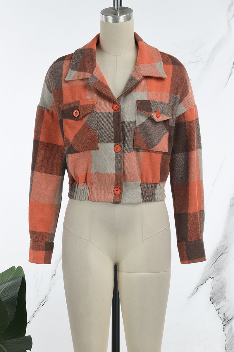 Casual Plaid Patchwork Turndown Collar Outerwear