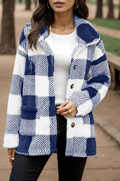 Casual Plaid Buttons Turndown Collar Outerwear