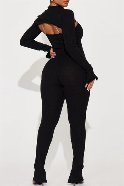 Sexy Casual Solid Basic Turtleneck Long Sleeve Two Pieces