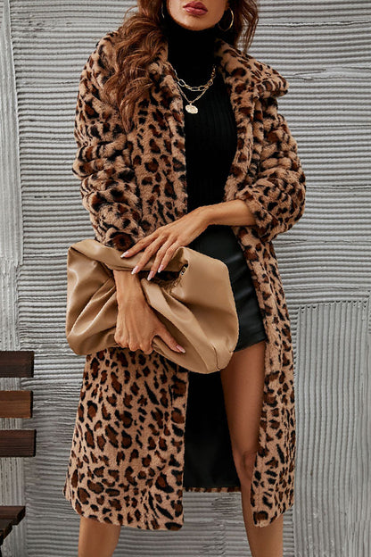 Casual Leopard Cardigan Turndown Collar Outerwear