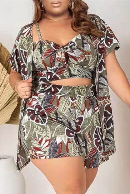 Fashion Casual Print Basic Plus Size Three-piece Set